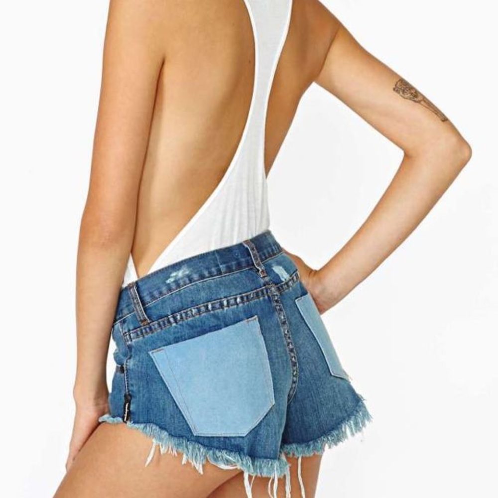 One Teaspoon Suede Pockets Denim Jean Shorts